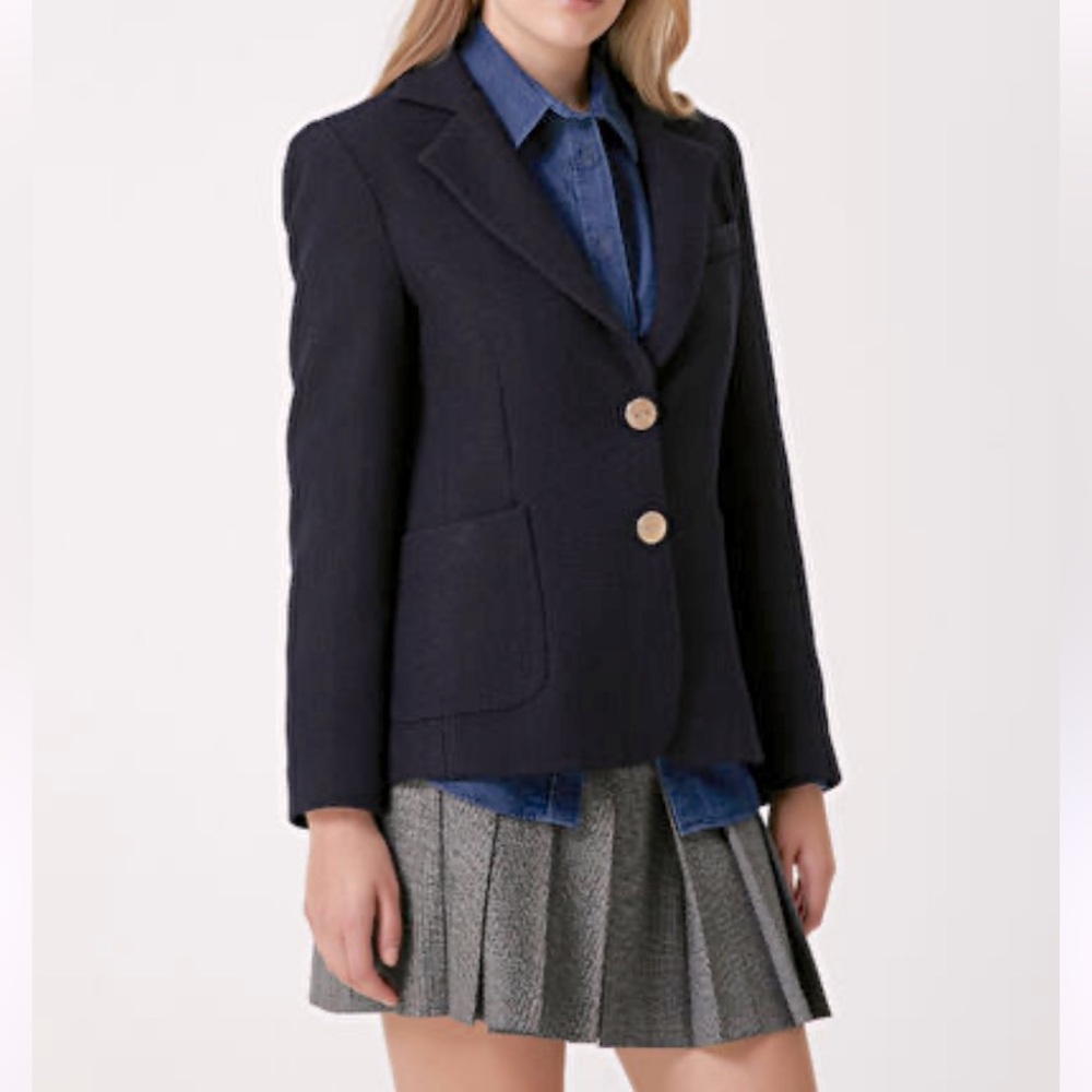 TALULA Wool Cashmere Blend Short Black Gold Bottom Blazer Size 8